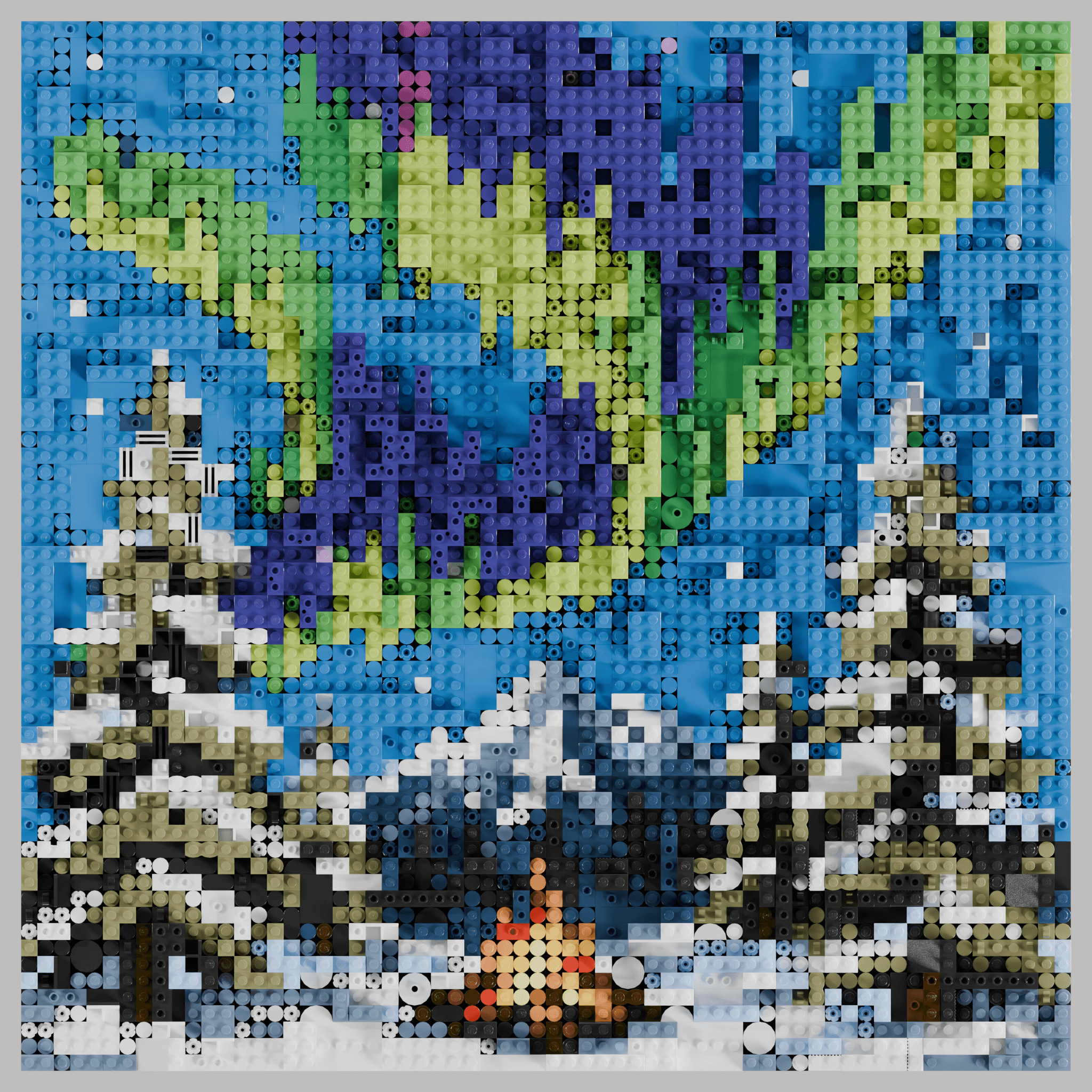 the aurora borealis over a snowy pine forest, vivid greens and purples