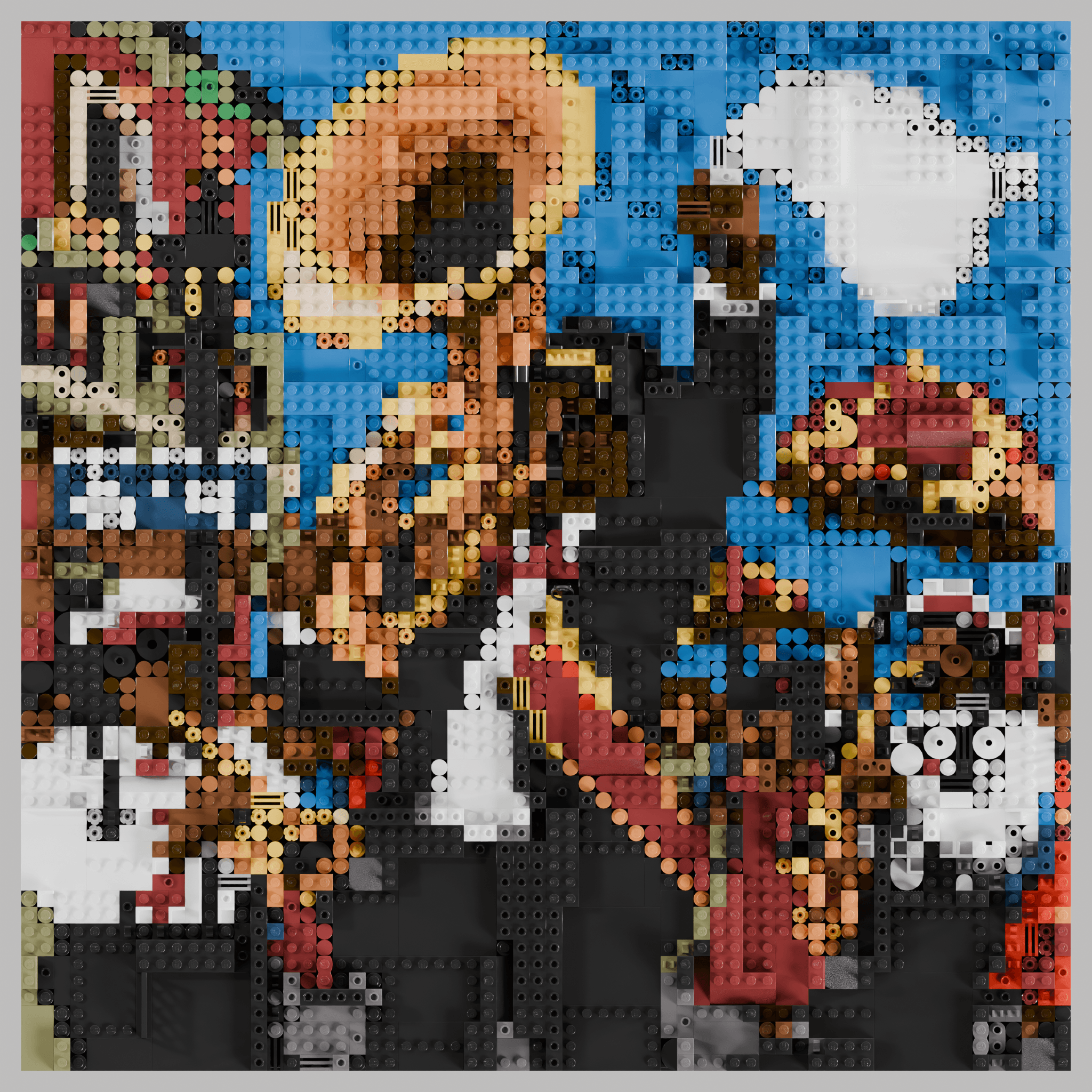 a single moment frozen at a New Orleans second-line parade, a brass tuba raised, white handkerchief blurring mid-flight
