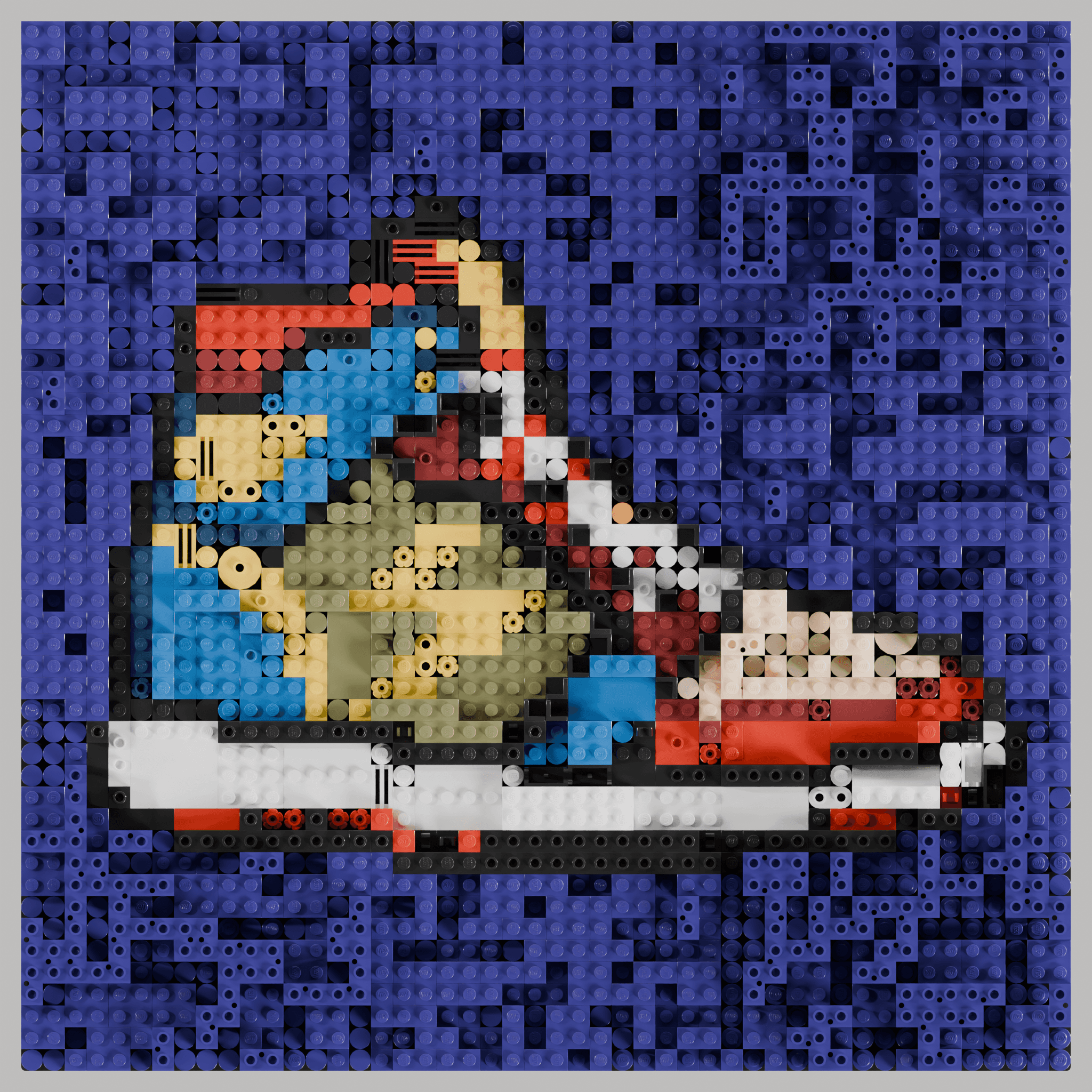 a side profile of a colorful retro high-top sneaker, bold colors