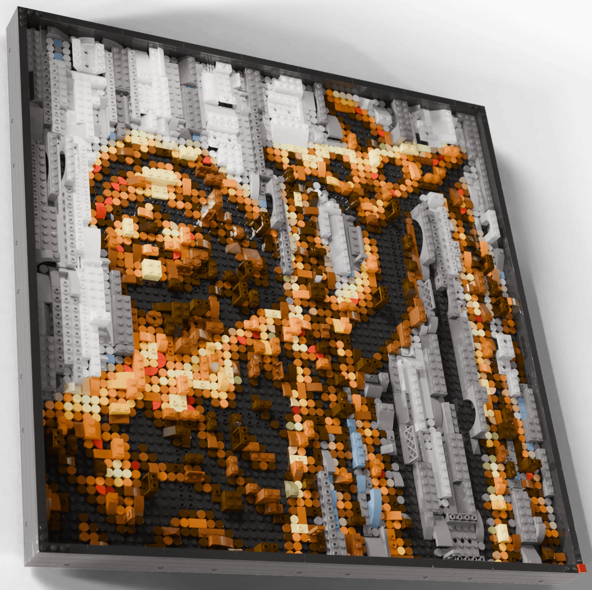 The same composition from the side - real bricks, real depth