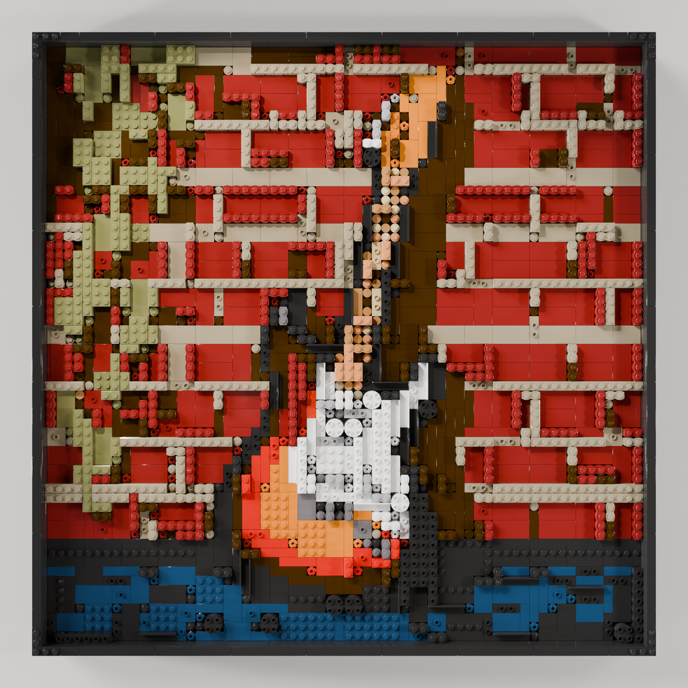 The finished brick mosaic kit hanging framed on a wall